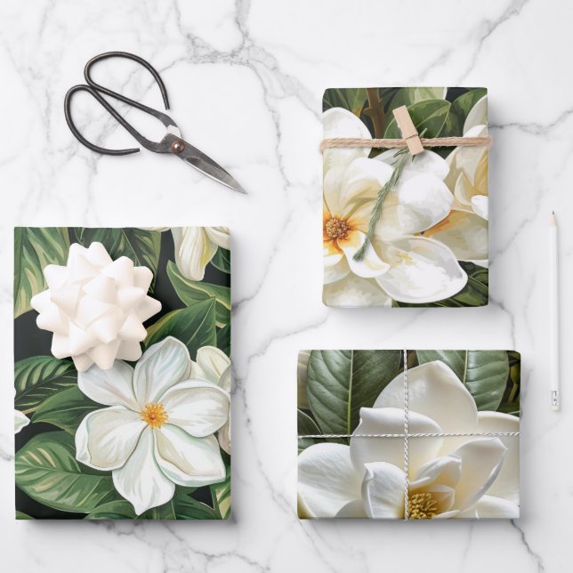 Hoja De Papel De Regalo Flores de jardinería blanca (Anverso)