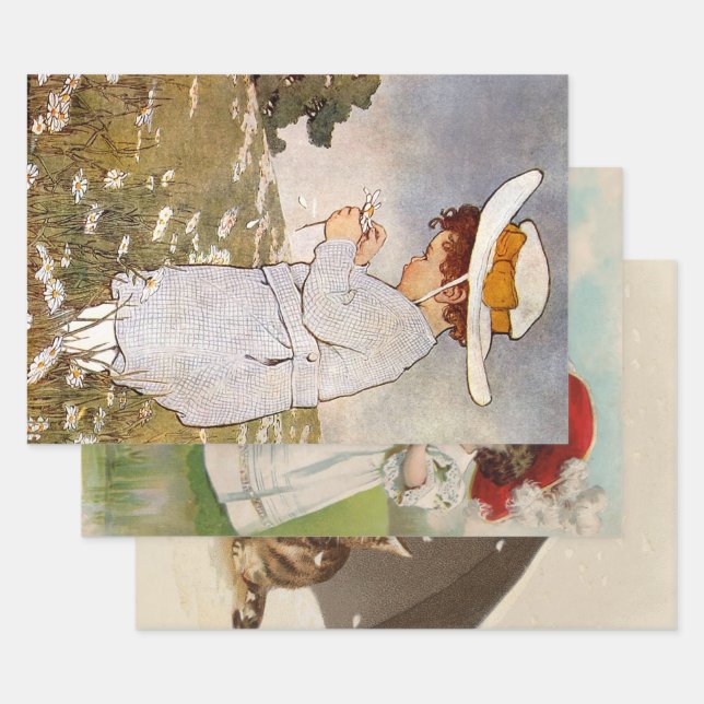 Hoja De Papel De Regalo Flores de las mareas antiguas para picar niños (Set)