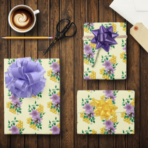Hoja De Papel De Regalo Flores de lavanda de abedul amarillo
