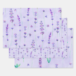 Hoja De Papel De Regalo Flores de lavanda púrpura acuarela