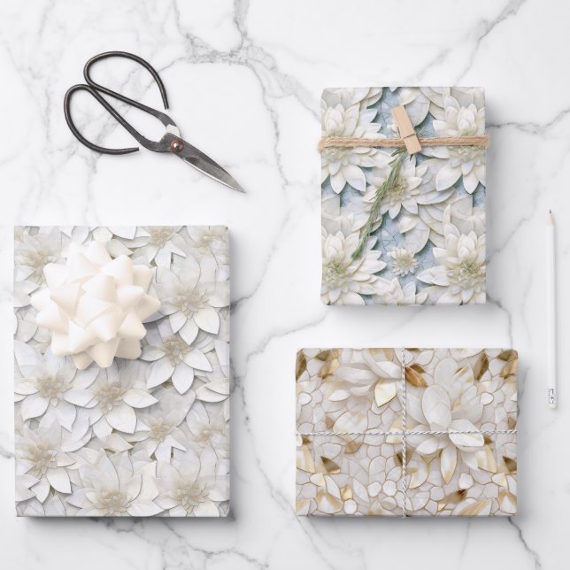 Hoja De Papel De Regalo Flores de Lotus blancas (Anverso)