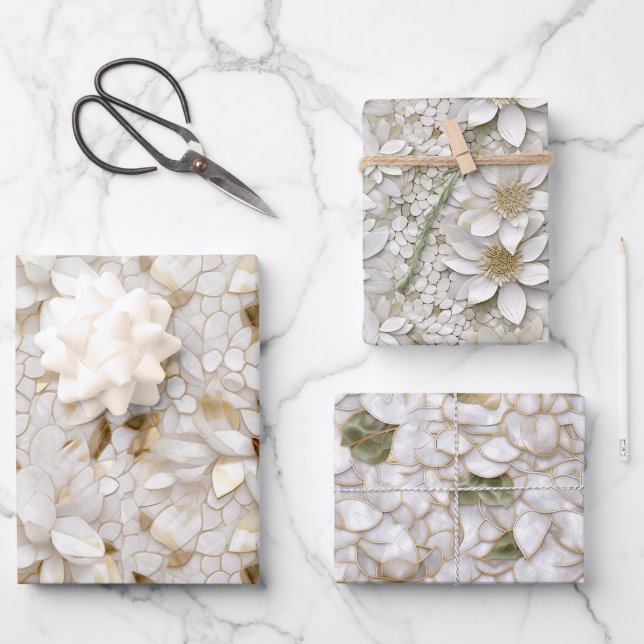 Hoja De Papel De Regalo Flores de Lotus de oro blanco (Anverso)