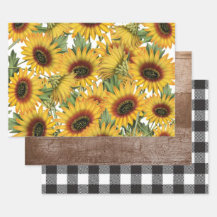 Hoja De Papel De Regalo Flores de madera de color blanco y negro en forma 