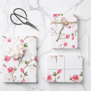 Hoja De Papel De Regalo Flores de magnolia rosadas para el baby shower de