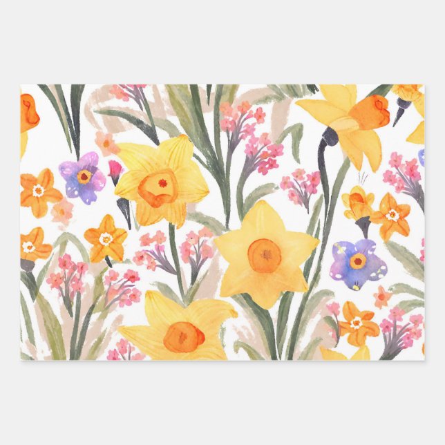 Hoja De Papel De Regalo Flores de manantial acuarela (Anverso)