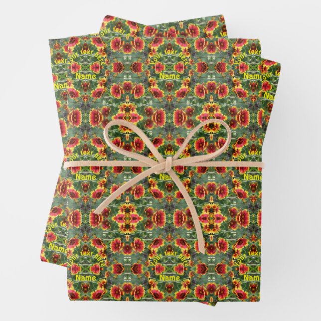 Hoja De Papel De Regalo Flores De Marea Rojas Y Amarillas Personalizadas (In situ)