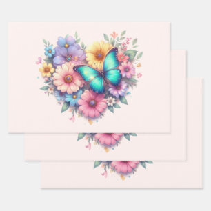 Hoja De Papel De Regalo Flores de margarita con una hermosa mariposa