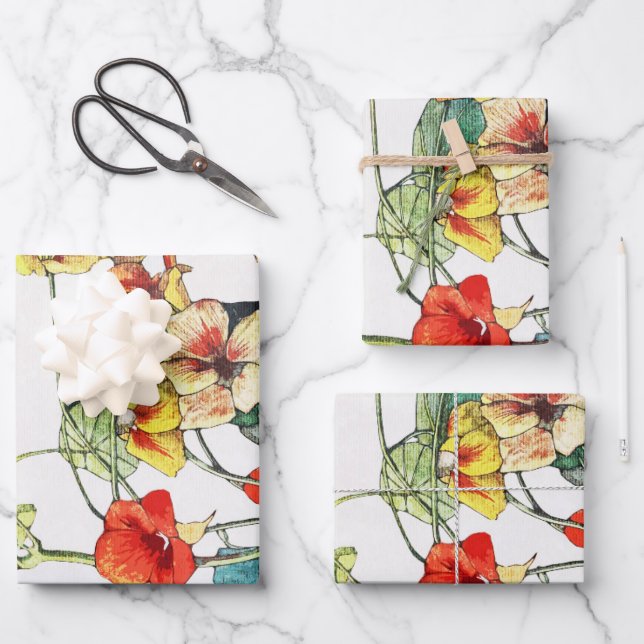 Hoja De Papel De Regalo Flores de nasturcio en el jardín Art Nouveau (Anverso)