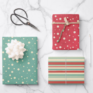 Hoja De Papel De Regalo Flores de nieve y rayas retro