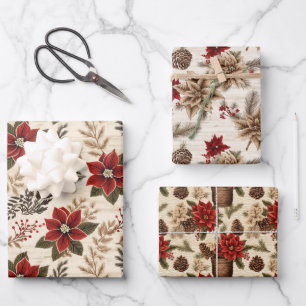Hoja De Papel De Regalo Flores de Nochebuena Rojas
