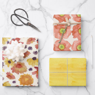 Hoja De Papel De Regalo Flores de Otoño Melón Naranja Zinnias Amarillo 
