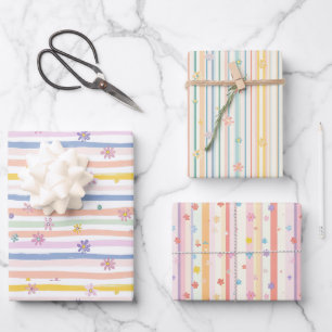 Hoja De Papel De Regalo Flores de Pastel Rayas Despedida de Soltera Cumple