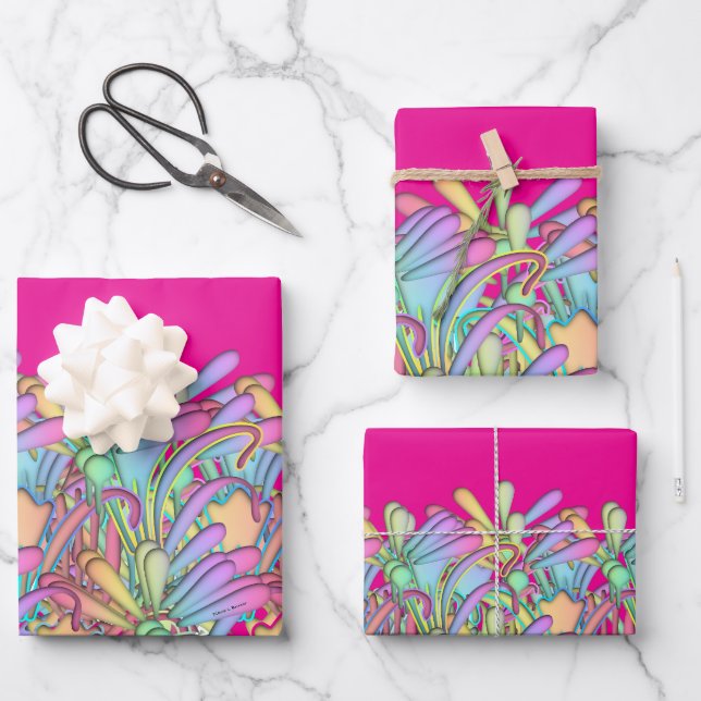 Hoja De Papel De Regalo Flores de Pastel Rosa Brillante (Anverso)