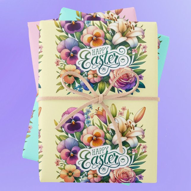 Hoja De Papel De Regalo Flores de primavera feliz 3 versiones pasteles (Subido por el creador)