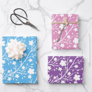 Hoja De Papel De Regalo Flores de primavera multicolores azules, moradas y