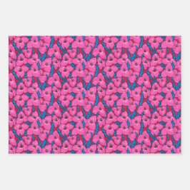 Hoja De Papel De Regalo Flores de Puya Patrón Floral Botánico Azul Rosa