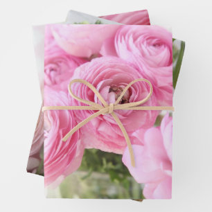 Hoja De Papel De Regalo Flores de ranúnculo en tonos rosados