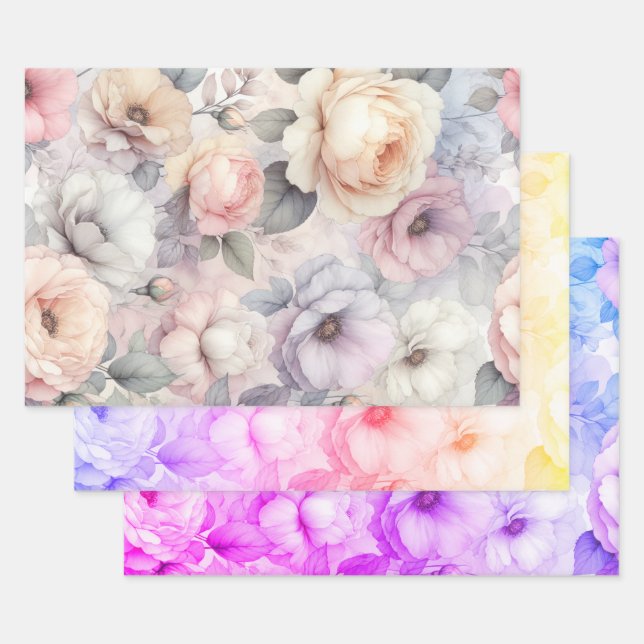 Hoja De Papel De Regalo Flores de Rosa Elegantes (Set)