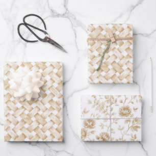 Hoja De Papel De Regalo Flores de Tejido de Cesta Falsa para Despedida de