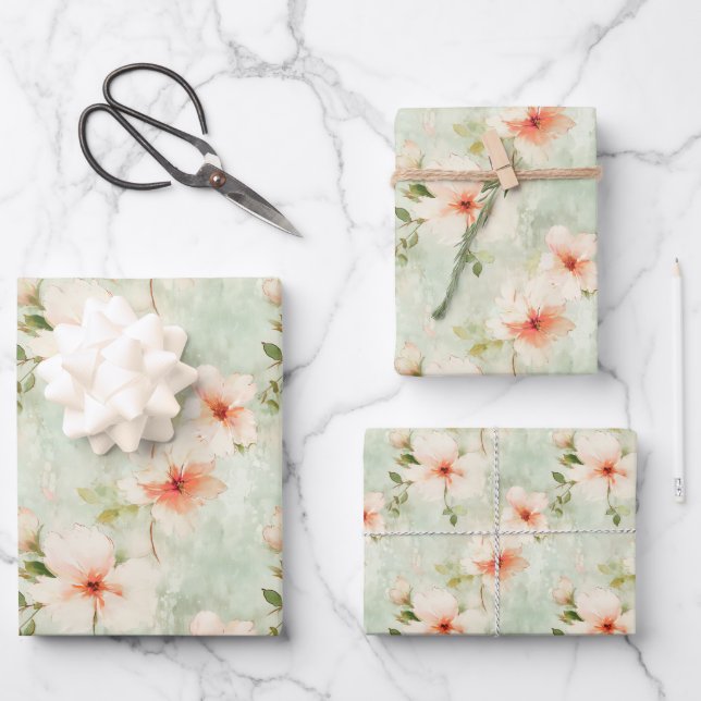 Hoja De Papel De Regalo Flores de terracota y vegetación elegante floral (Anverso)