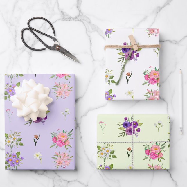 Hoja De Papel De Regalo Flores de verano pastel mixtas (Anverso)