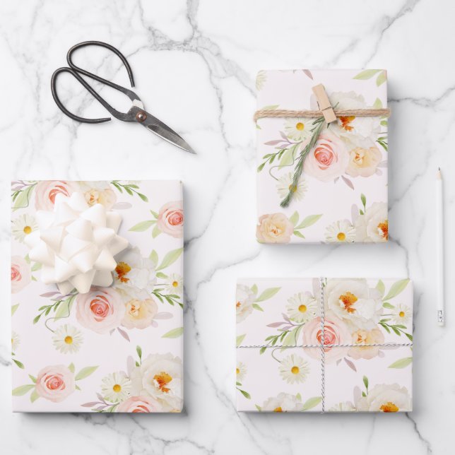 Hoja De Papel De Regalo Flores del Jardín Rosado (Anverso)
