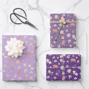 Hoja De Papel De Regalo Flores Dibujadas de Morado