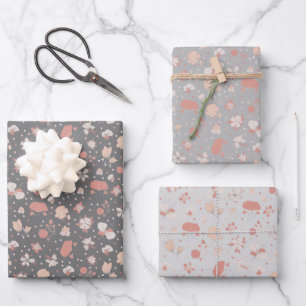 Hoja De Papel De Regalo Flores Dibujadas Gris