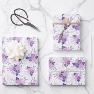 Hoja De Papel De Regalo Flores Elegantes Femeninas Florales Rosa Púrpura