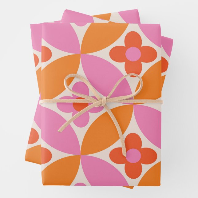 Hoja De Papel De Regalo Flores en círculos Naranjas rosados de mediados de (In situ)