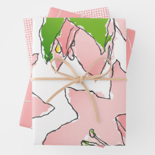 Hoja De Papel De Regalo Flores en color rosa y verde AKA Sorority