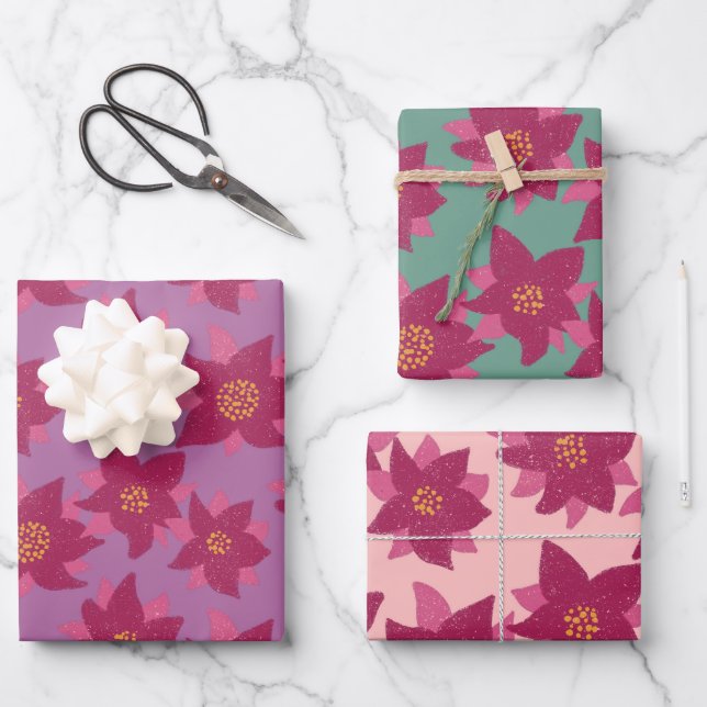 Hoja De Papel De Regalo Flores en negrita de ilustracion texturizado de Po (Anverso)