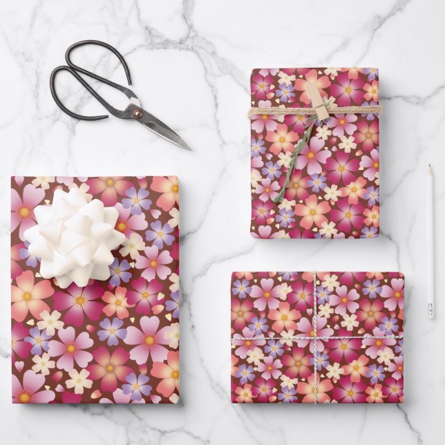 Hoja De Papel De Regalo Flores envueltas en Brown (Anverso)