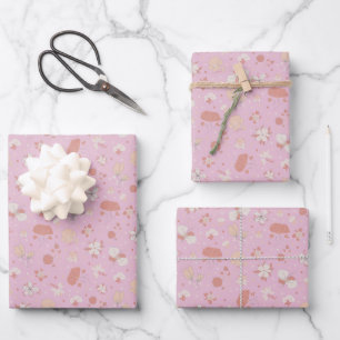 Hoja De Papel De Regalo Flores Esbozadas sobre Rosa Claro