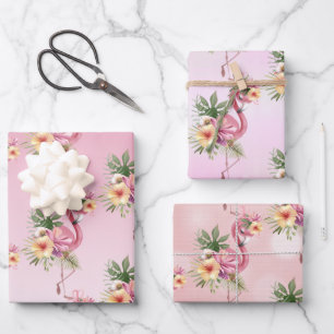 Hoja De Papel De Regalo Flores exóticas de flamencos rosas