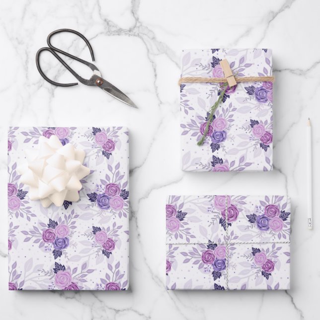 Hoja De Papel De Regalo Flores Femeninas Elegantes De Flora Púrpura Rosa (Anverso)