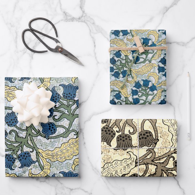 Hoja De Papel De Regalo Flores Florales Azules Lily Valley Repetir (Anverso)