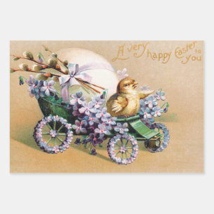 Hoja De Papel De Regalo Flores florales de pollo de pollo de Pascua