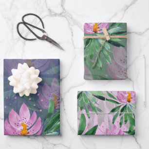 Hoja De Papel De Regalo Flores florecen aguas violetas