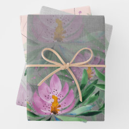 Hoja De Papel De Regalo Flores florecen aguas violetas monogramadas