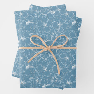 Hoja De Papel De Regalo Flores florecientes en azul
