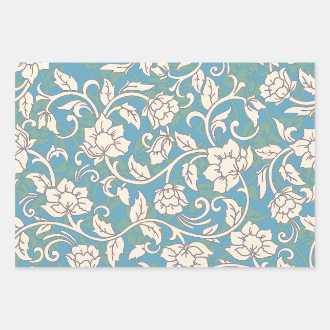 Hoja De Papel De Regalo Flores giratorias amarillas y azules (Anverso)