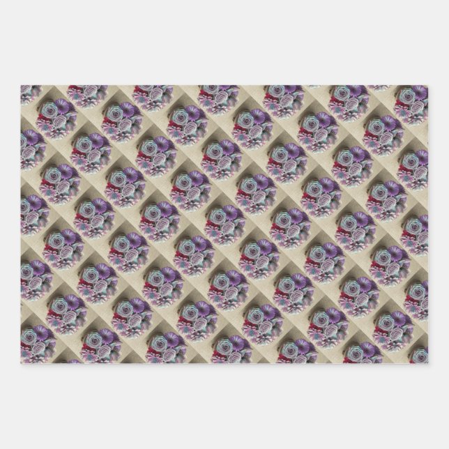 Hoja De Papel De Regalo Flores iridiscentes Purpurinoso Juego de Envoltura (Anverso 3)