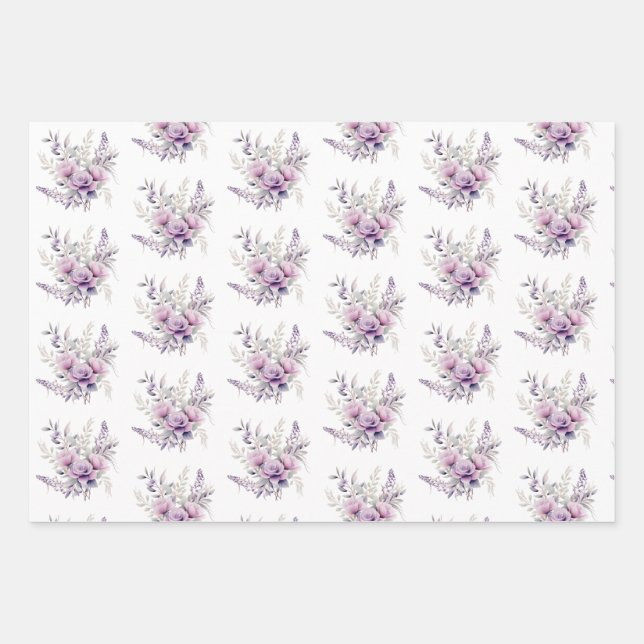 Hoja De Papel De Regalo Flores Lilas Rosadas Florales Púrpura (Anverso)