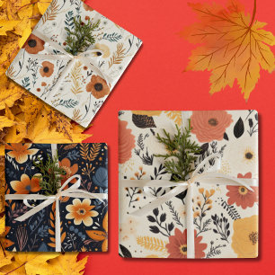 Hoja De Papel De Regalo Flores minimalistas de Boho en otoño