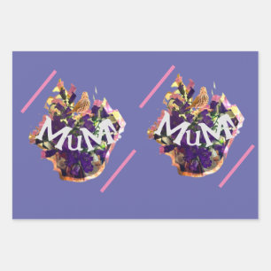 Hoja De Papel De Regalo Flores moradas y aves