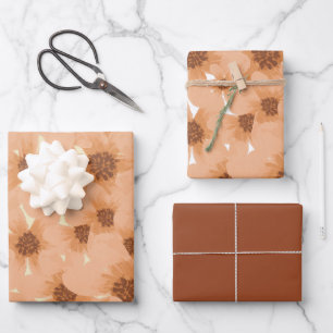 Hoja De Papel De Regalo Flores Naranja Polvorientas Patrón Botánico Vintag