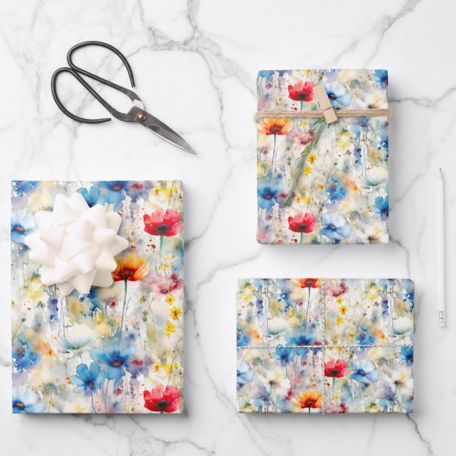 Hoja De Papel De Regalo Flores naturales de acuarela elegantes (Anverso)