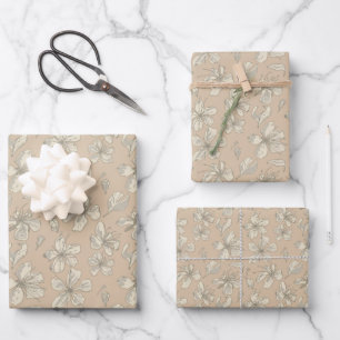 Hoja De Papel De Regalo Flores osciladas en beige claro - patrón sin fisur