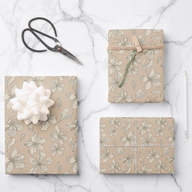 Hoja De Papel De Regalo Flores osciladas en beige claro - patrón sin fisur (Anverso)